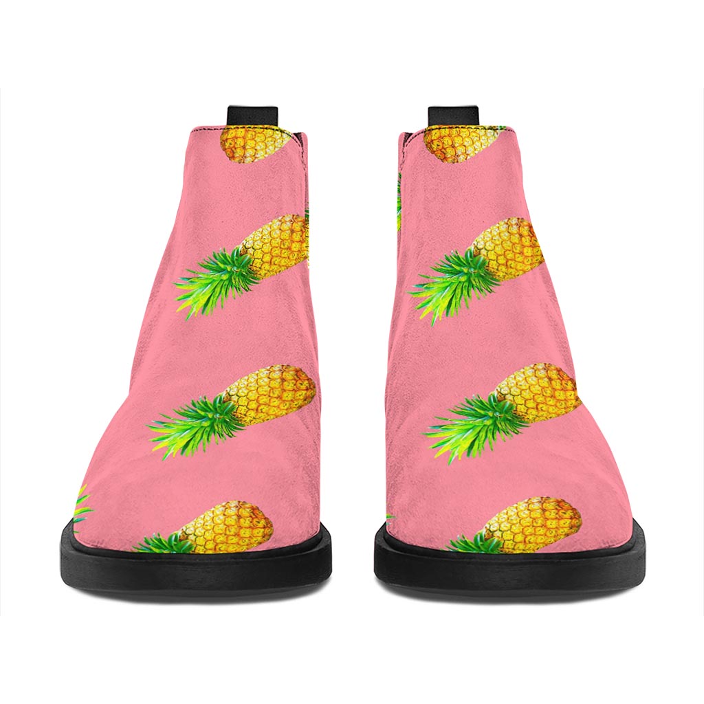Pink Pineapple Pattern Print Flat Ankle Boots