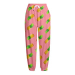 Pink Pineapple Pattern Print Fleece Lined Knit Pants