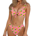 Pink Pineapple Pattern Print Front Bow Tie Bikini