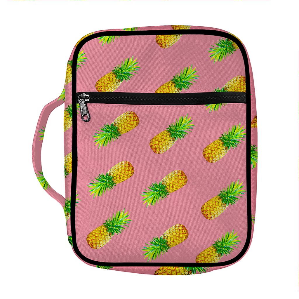 Pink Pineapple Pattern Print Front Pocket Bible Bag