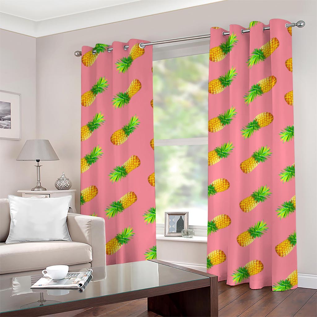 Pink Pineapple Pattern Print Grommet Curtains