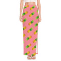 Pink Pineapple Pattern Print High Slit Maxi Skirt