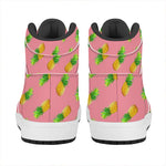 Pink Pineapple Pattern Print High Top Leather Sneakers