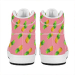 Pink Pineapple Pattern Print High Top Leather Sneakers