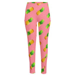Pink Pineapple Pattern Print High-Waisted Pocket Leggings
