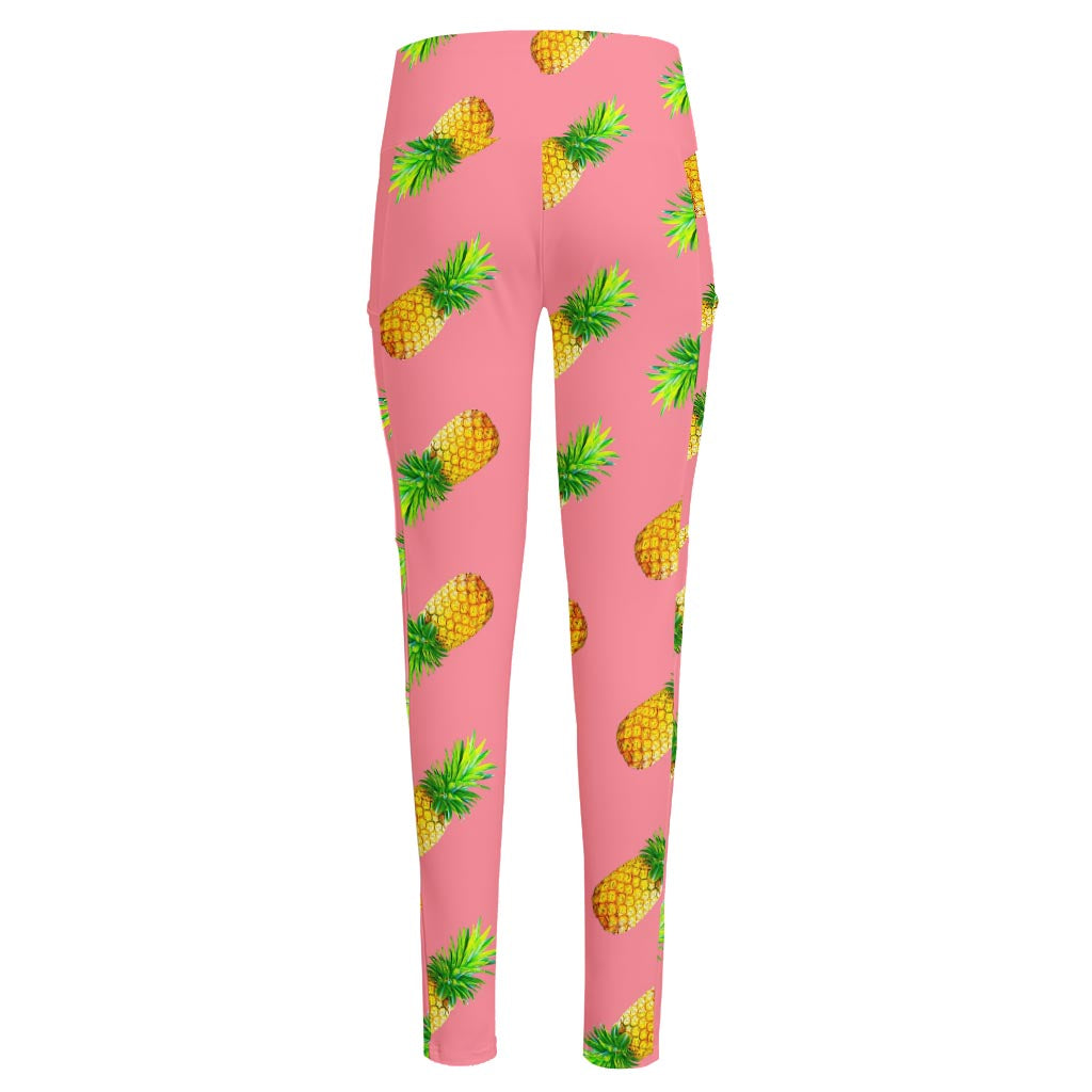 Pink Pineapple Pattern Print High-Waisted Pocket Leggings