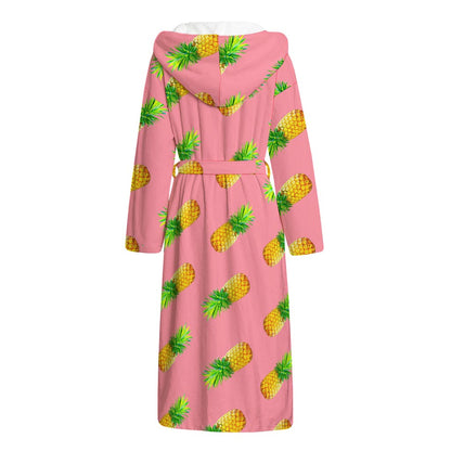 Pink Pineapple Pattern Print Hooded Bathrobe