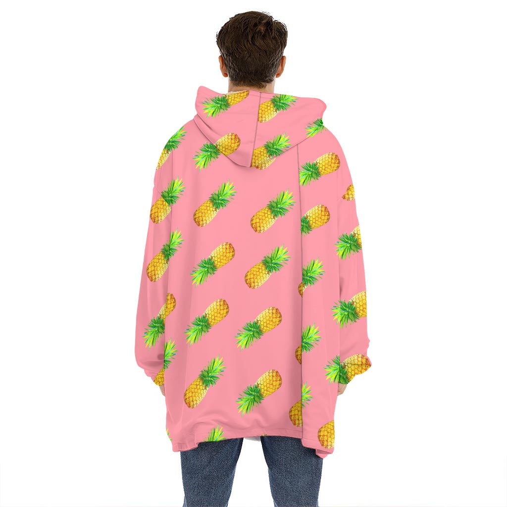 Pink Pineapple Pattern Print Hoodie Blanket