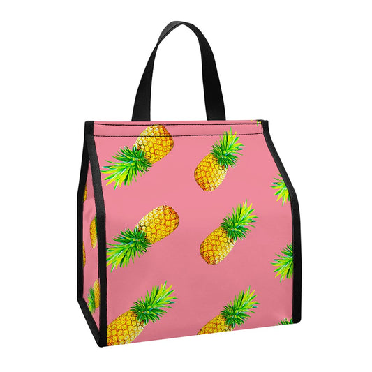 Pink Pineapple Pattern Print Insulated Lunch Tote