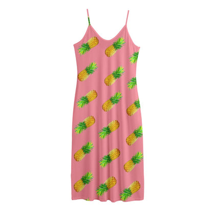Pink Pineapple Pattern Print Jersey Midi Cami Dress