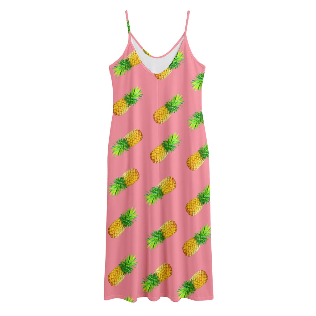 Pink Pineapple Pattern Print Jersey Midi Cami Dress
