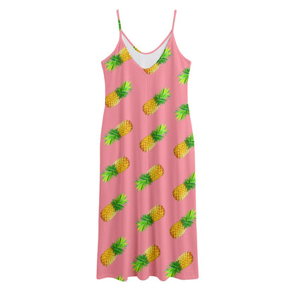 Pink Pineapple Pattern Print Jersey Midi Cami Dress