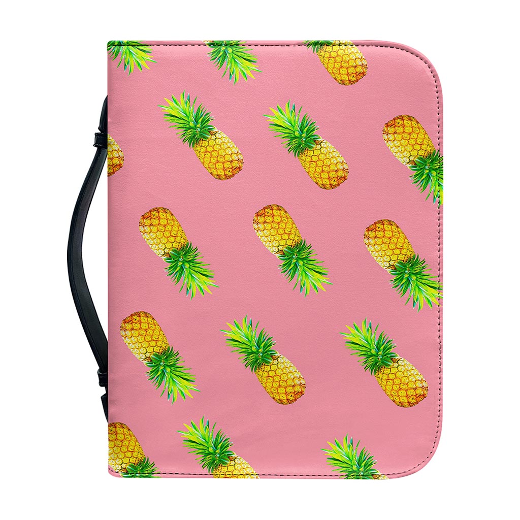 Pink Pineapple Pattern Print Leather Bible Cover