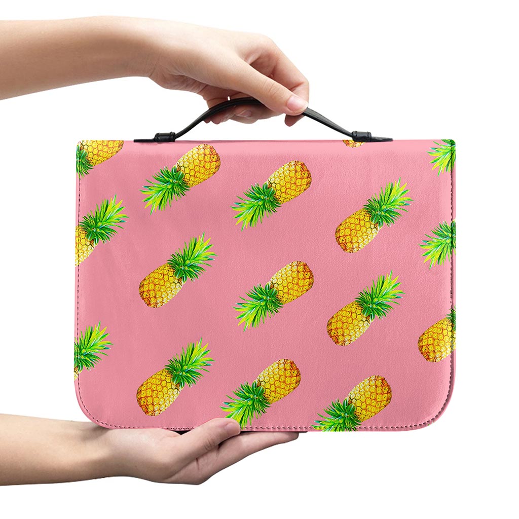 Pink Pineapple Pattern Print Leather Bible Cover