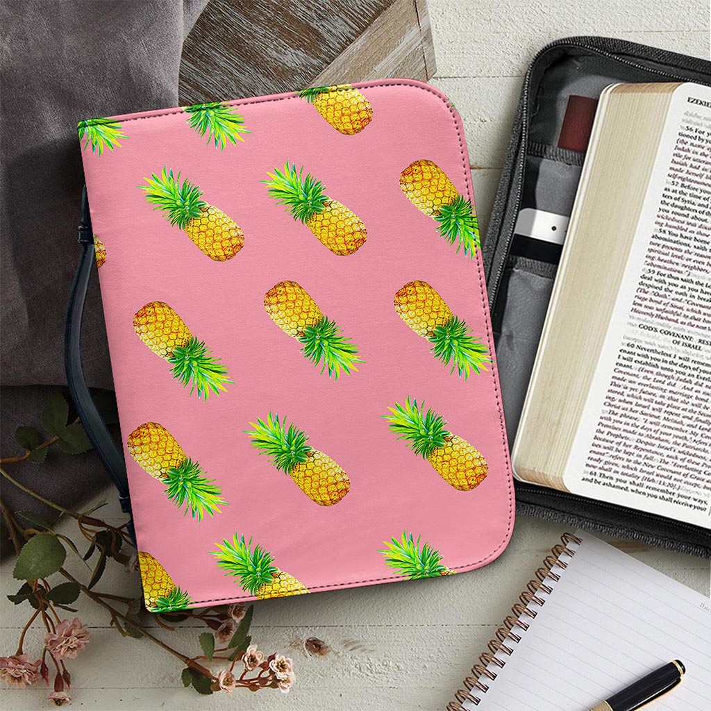 Pink Pineapple Pattern Print Leather Bible Cover