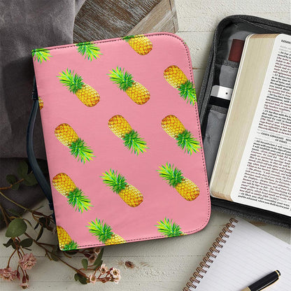 Pink Pineapple Pattern Print Leather Bible Cover