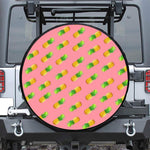 Pink Pineapple Pattern Print Leather Spare Tire Cover