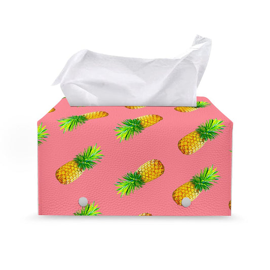 Pink Pineapple Pattern Print Leather Tissue Box Cover