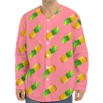 Pink Pineapple Pattern Print Long Sleeve Baseball Jersey