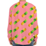 Pink Pineapple Pattern Print Long Sleeve Baseball Jersey