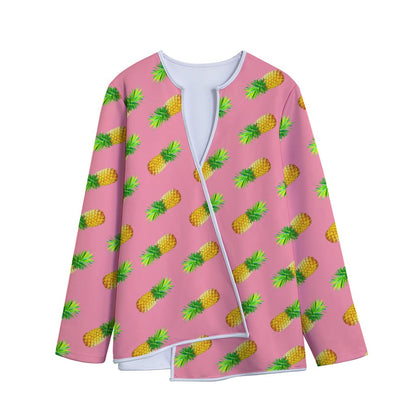 Pink Pineapple Pattern Print Long Sleeve Short Coat