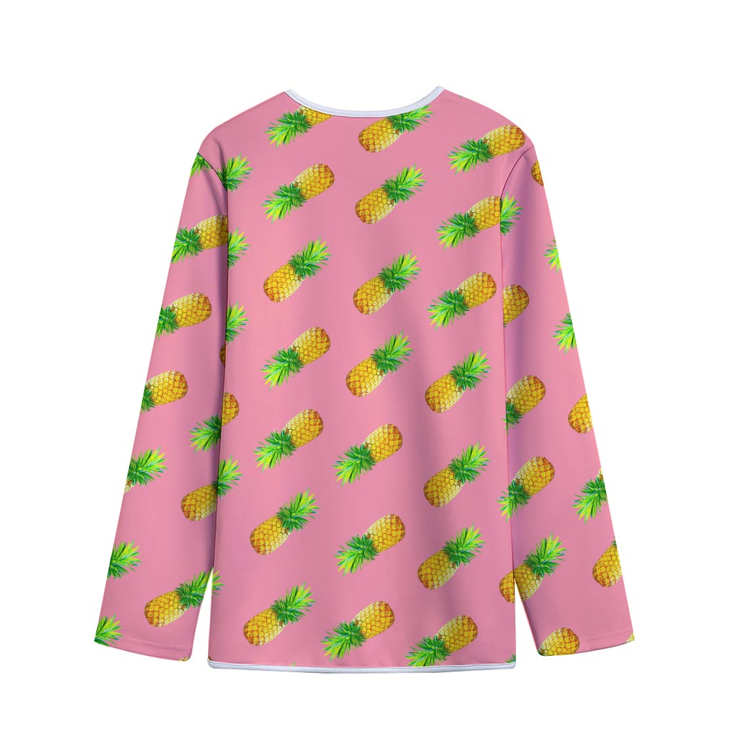 Pink Pineapple Pattern Print Long Sleeve Short Coat