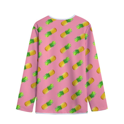 Pink Pineapple Pattern Print Long Sleeve Short Coat
