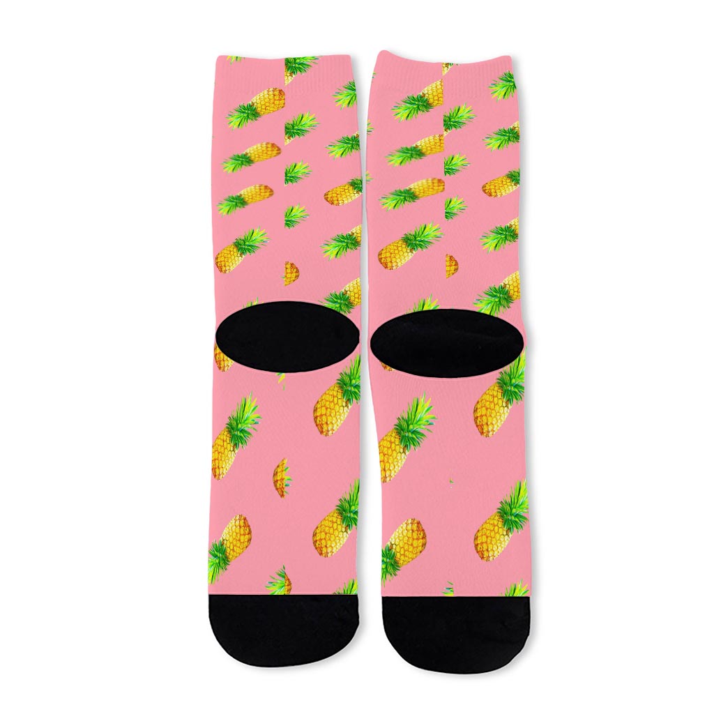 Pink Pineapple Pattern Print Long Socks