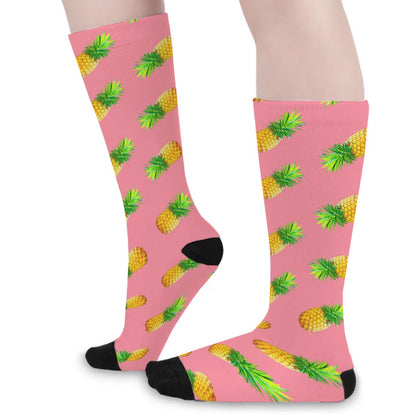 Pink Pineapple Pattern Print Long Socks