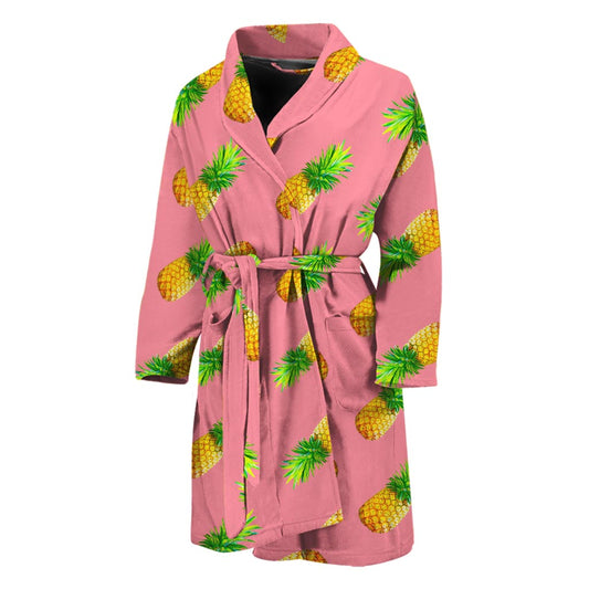 Pink Pineapple Pattern Print Men's Bathrobe