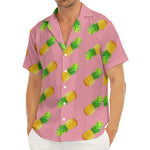 Pink Pineapple Pattern Print Men's Deep V-Neck Shirt