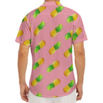 Pink Pineapple Pattern Print Men's Deep V-Neck Shirt