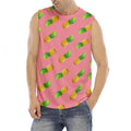 Pink Pineapple Pattern Print Men's Fitness Tank Top