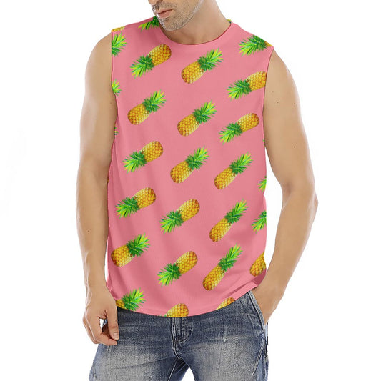 Pink Pineapple Pattern Print Men's Fitness Tank Top