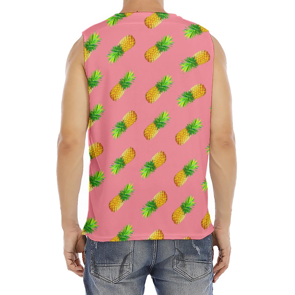 Pink Pineapple Pattern Print Men's Fitness Tank Top