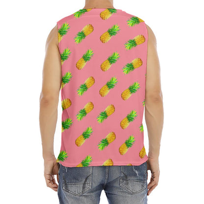 Pink Pineapple Pattern Print Men's Fitness Tank Top