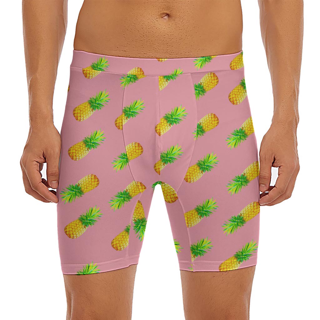 Pink Pineapple Pattern Print Men's Long Boxer Briefs