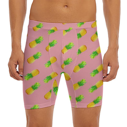 Pink Pineapple Pattern Print Men's Long Boxer Briefs
