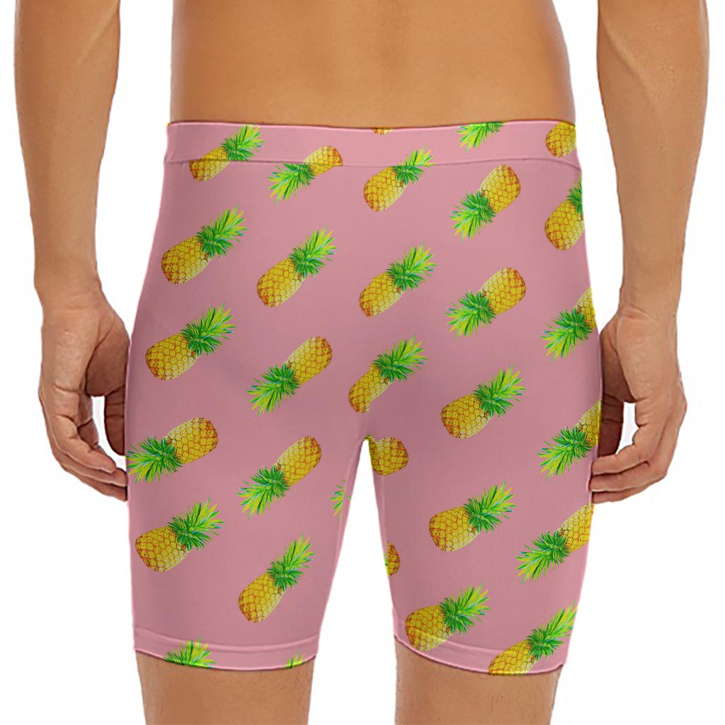 Pink Pineapple Pattern Print Men's Long Boxer Briefs