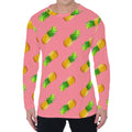 Pink Pineapple Pattern Print Men's Long Sleeve T-Shirt