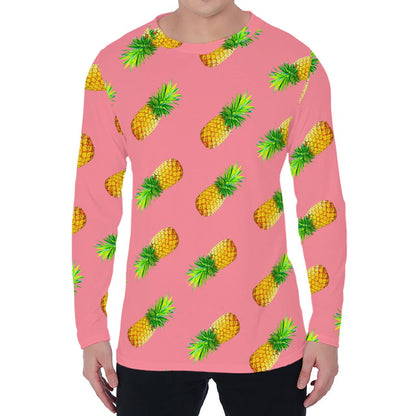 Pink Pineapple Pattern Print Men's Long Sleeve T-Shirt