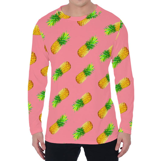Pink Pineapple Pattern Print Men's Long Sleeve T-Shirt