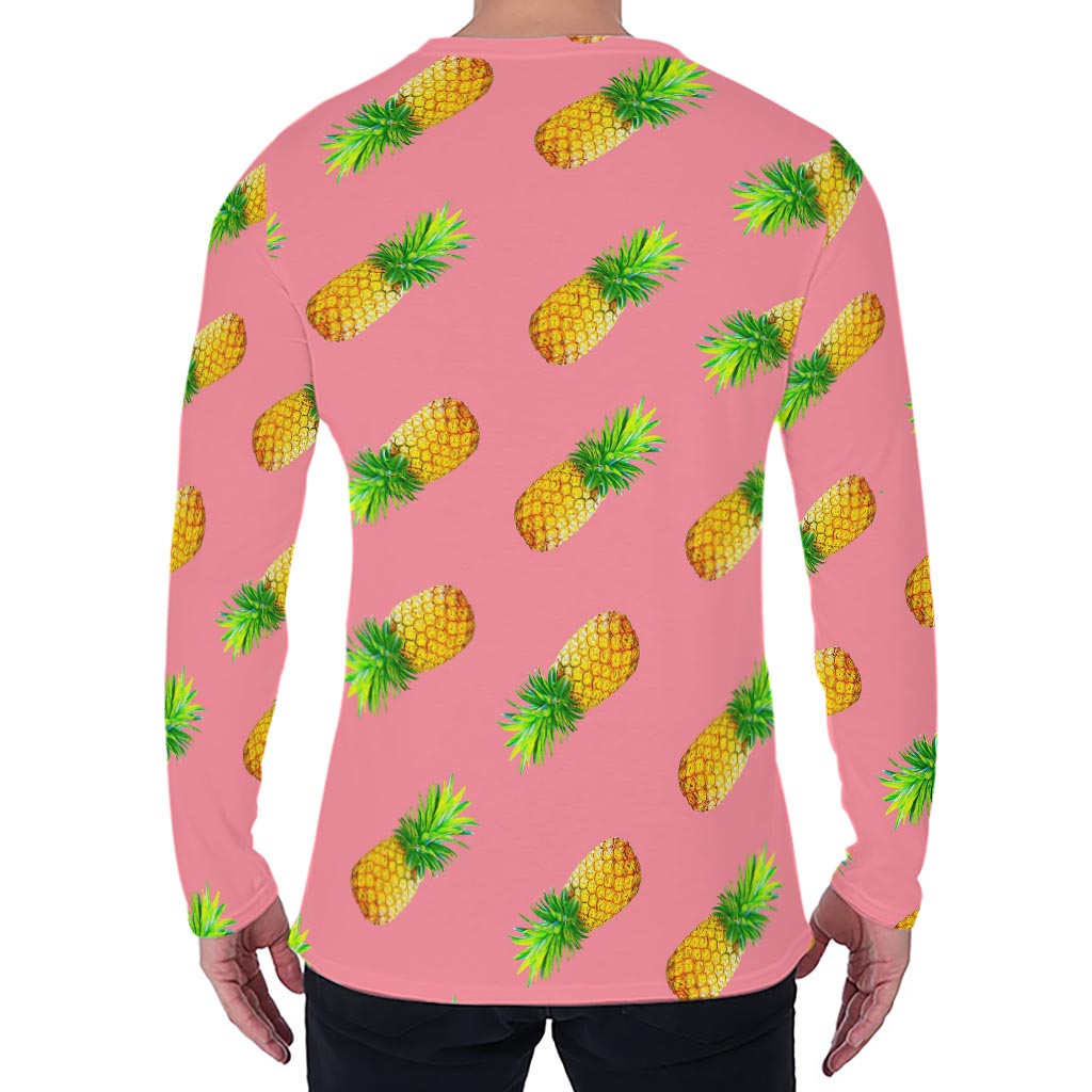Pink Pineapple Pattern Print Men's Long Sleeve T-Shirt