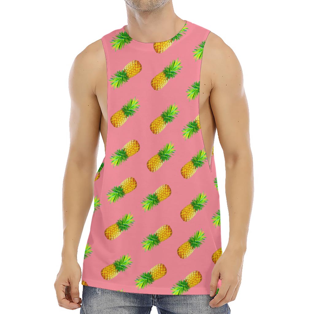 Pink Pineapple Pattern Print Men's Muscle Tank Top