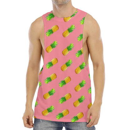 Pink Pineapple Pattern Print Men's Muscle Tank Top