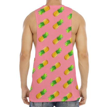Pink Pineapple Pattern Print Men's Muscle Tank Top