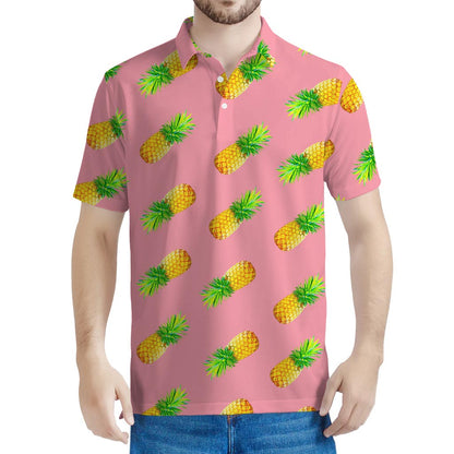 Pink Pineapple Pattern Print Men's Polo Shirt