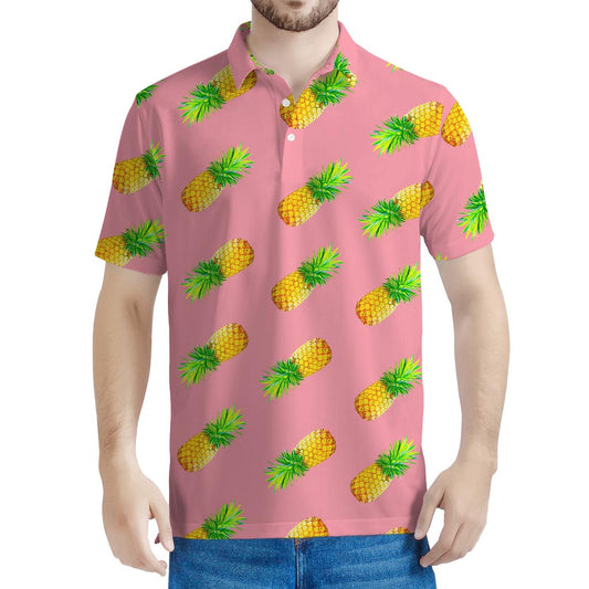 Pink Pineapple Pattern Print Men's Polo Shirt