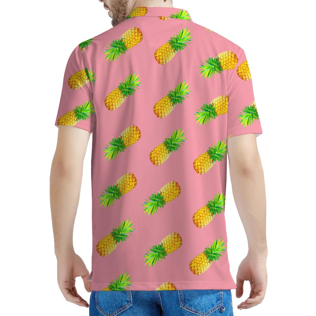 Pink Pineapple Pattern Print Men's Polo Shirt