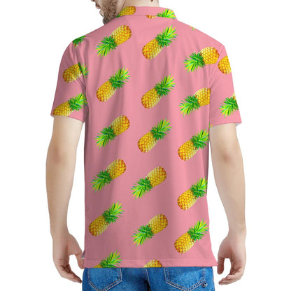 Pink Pineapple Pattern Print Men's Polo Shirt